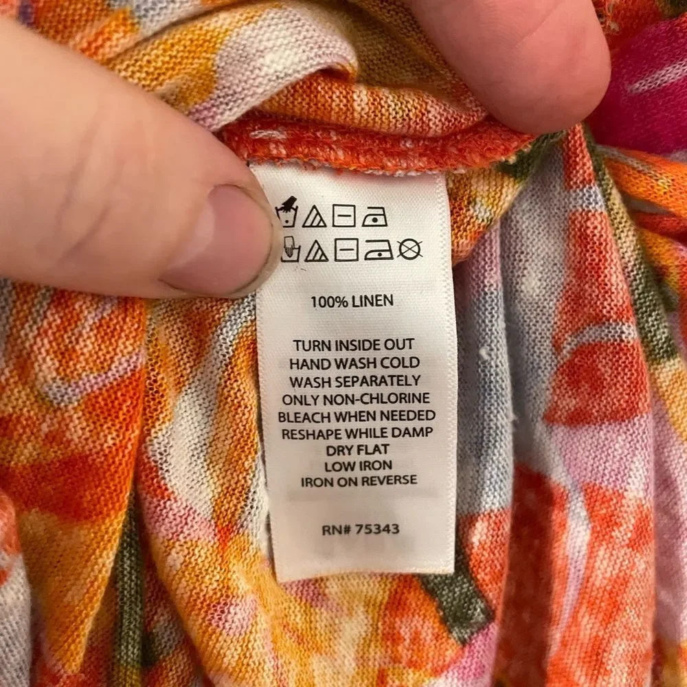 C&C California Vividly Colored Tropical Print 100% Linen Beachy Top size 1X - Picture 4 of 5